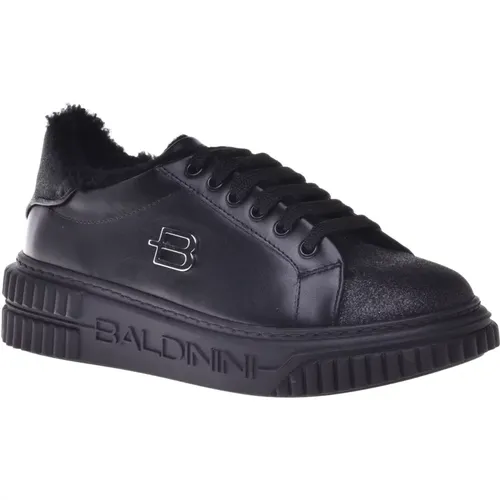 Trainers in leather with glitter , Damen, Größe: 38 1/2 EU - Baldinini - Modalova