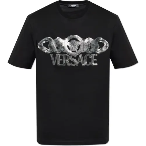 T-Shirt mit bedrucktem Logo , Herren, Größe: M - Versace - Modalova