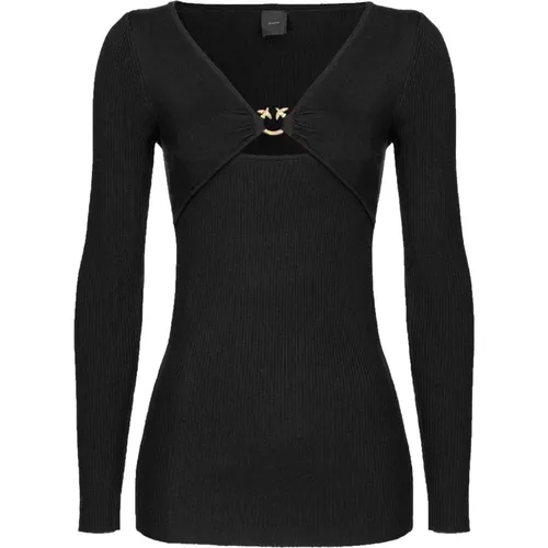 Ribbed Wool Sweater with Love Birds Buckle , female, Sizes: S, XS - pinko - Modalova