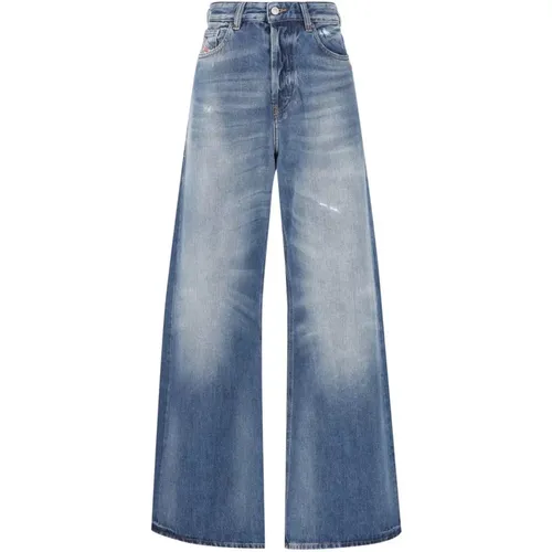 Blaue Straight-Leg Jeans mit Whiskering - Diesel - Modalova