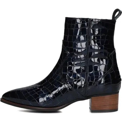 Blaue Ankle Boots mit Krokodilmuster , Damen, Größe: 39 EU - Notre-v - Modalova