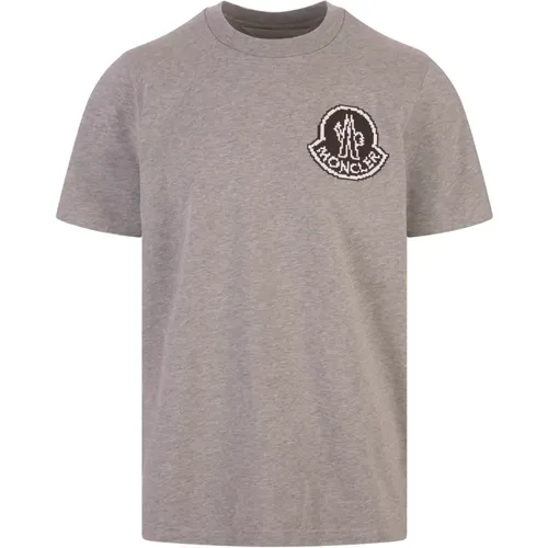 Grey Logo Print Crew-neck T-shirt , male, Sizes: L, S - Moncler - Modalova
