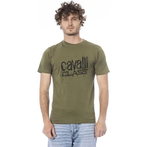 Grünes Logo Print Crew Neck T-Shirt , Herren, Größe: M - Cavalli Class - Modalova