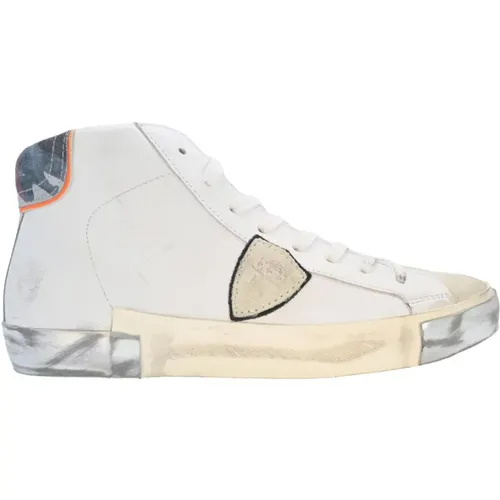 High Top Sneakers White Silver Camo , male, Sizes: 7 UK - Philippe Model - Modalova