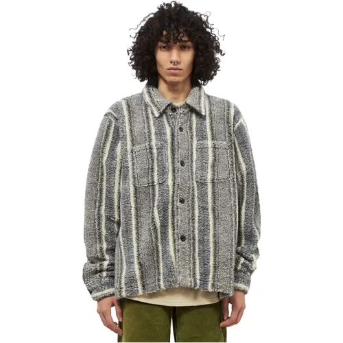 Sherpa Streifen Jacke aus Grauem Polyester , Herren, Größe: M - Stüssy - Modalova