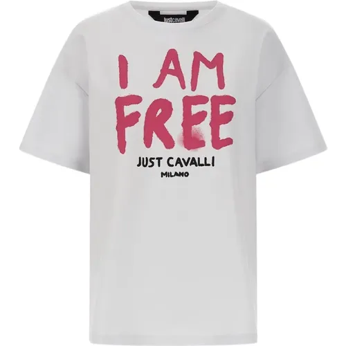 Weißes T-Shirt mit Maxi-Print - Just Cavalli - Modalova