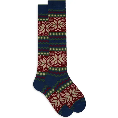 Damen lange blaue Baumwollsocken mit dekorativem Weihnachtsmotiv - Gallo - Modalova