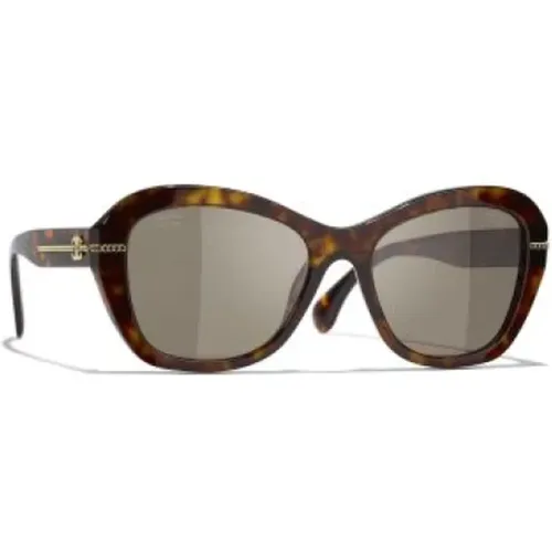 Elegant Havana Sunglasses with Grey Lenses , female, Sizes: 55 MM - Chanel - Modalova