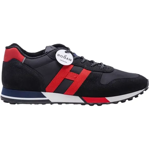 Schwarze Ledersneakers mit rotem Absatz und tricolor Gummisohle - Hogan - Modalova