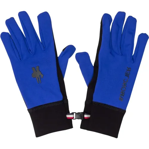 Blaue Handschuhe mit Logo-Patch und Gummieinsatz - Moncler - Modalova