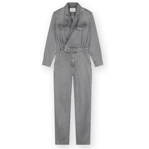 Grauer Denim Cross Over Jumpsuit , Damen, Größe: S - Homage - Modalova