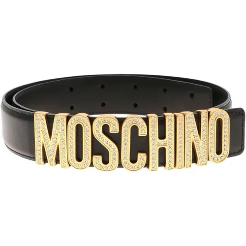 Leather Belt with Metallic Logo Detail , female, Sizes: XL - Moschino - Modalova