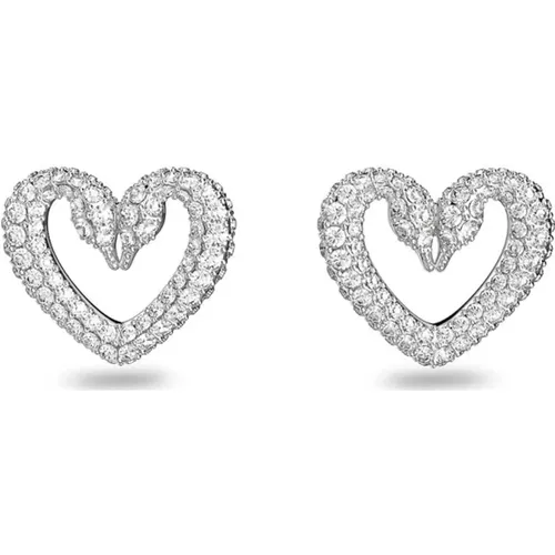 Heart-shaped Crystal Earrings, White, Rhodium-Plated , female, Sizes: ONE SIZE - Swarovski - Modalova