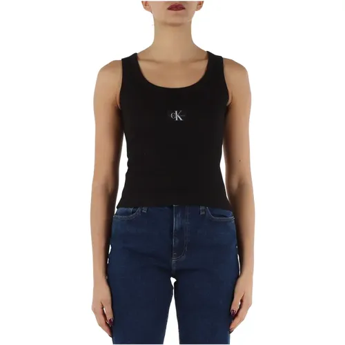 Gekürztes Baumwollhemd mit Front-Logo-Patch - Calvin Klein Jeans - Modalova