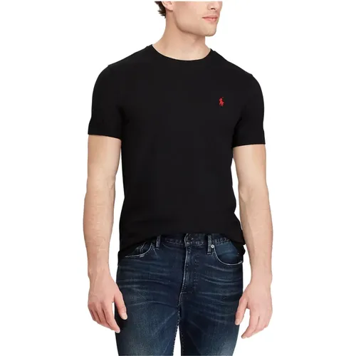 Schwarzes Custom Slim Jersey Crewneck T-Shirt , Herren, Größe: L - Ralph Lauren - Modalova