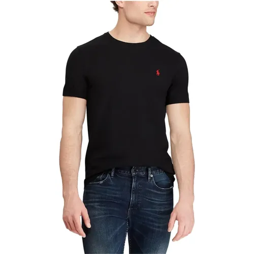 Schwarzes Custom Slim Jersey Crewneck T-Shirt , Herren, Größe: S - Ralph Lauren - Modalova