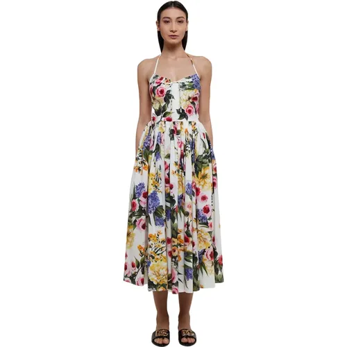 Flowers Print Halter Dress , female, Sizes: S, XS - Dolce & Gabbana - Modalova