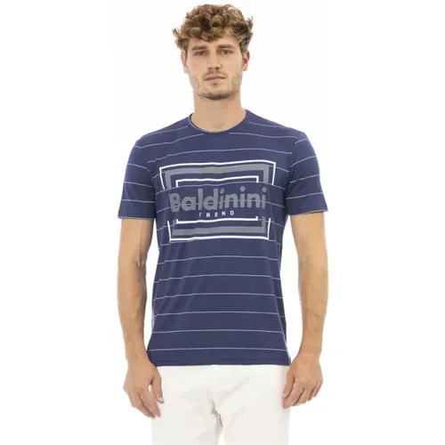 Blau Bedrucktes Kurzarm-T-Shirt , Herren, Größe: L - Baldinini - Modalova