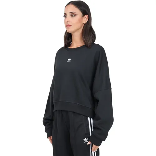 Schwarzer Essentials Crew Fleece Sweatshirt , Damen, Größe: L - adidas Originals - Modalova