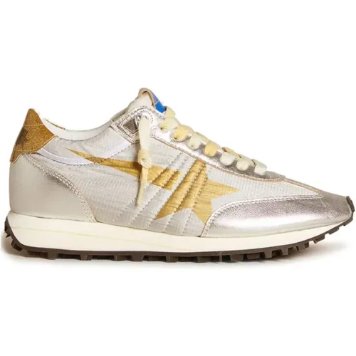 Silberne Glitter Sneakers mit Goldstern , Damen, Größe: 35 EU - Golden Goose - Modalova