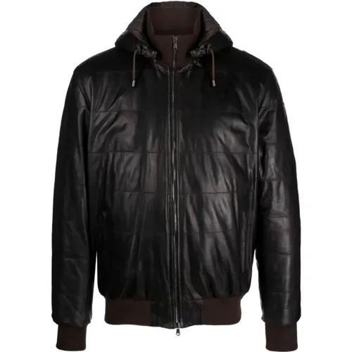 Detachable Hood Leather Jacket , male, Sizes: 3XL - Barba - Modalova