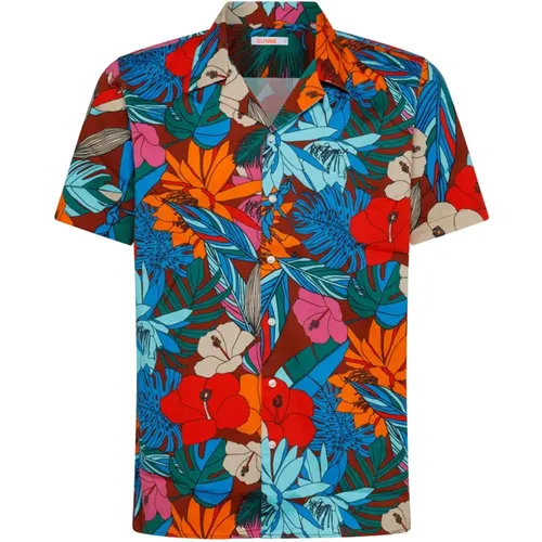 Floral Print Short Sleeve Shirt for Men , male, Sizes: L, 2XL, M - Sun68 - Modalova