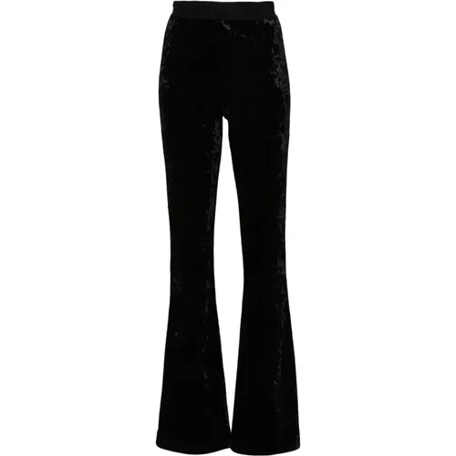 Schwarze Samt Weite Bein Hose , Damen, Größe: M - Versace Jeans Couture - Modalova