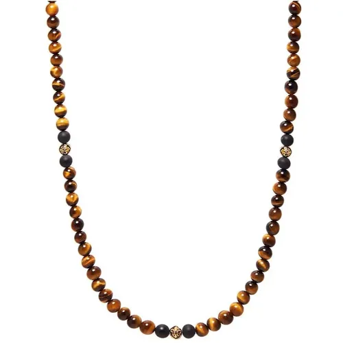 Beaded Necklace with Brown Tiger Eye and Gold - Nialaya - Modalova