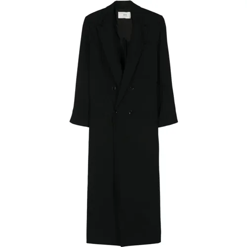 Schwarzer Oversized Mantel mit Innentaschen - Ami Paris - Modalova