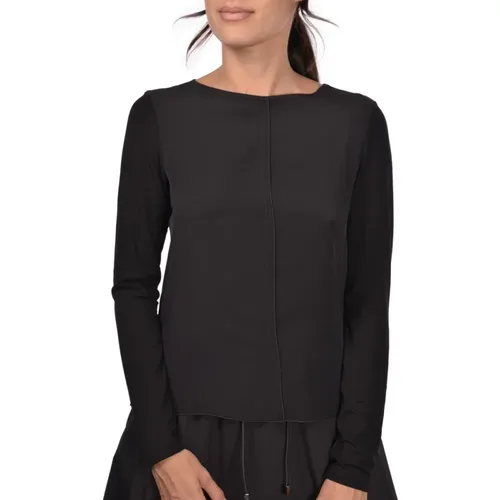Schwarzer Pullover mit Seideneinsatz , Damen, Größe: XL - Gran Sasso - Modalova