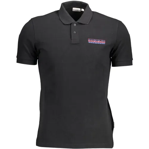 Schwarzes Baumwoll-Poloshirt mit Druck , Herren, Größe: L - Napapijri - Modalova