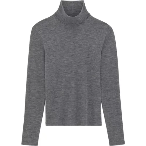 Grey Turtleneck with Turtleneck and Embroidered Logo , male, Sizes: XL, S, XS - Saint Laurent - Modalova