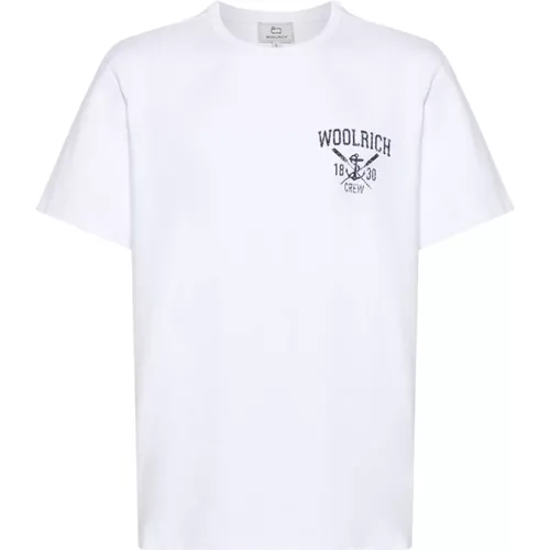 Baumwoll Logo Print Crew Neck T-shirt , Herren, Größe: 2XL - Woolrich - Modalova