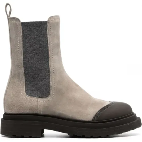 Grey Suede Ankle Boots , female, Sizes: 6 UK, 6 1/2 UK, 4 1/2 UK, 7 UK, 5 1/2 UK - BRUNELLO CUCINELLI - Modalova