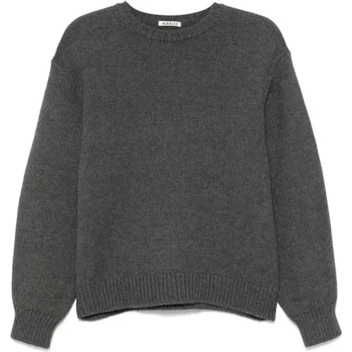 Anthrazitgrauer Gerippter Strickpullover , Herren, Größe: L - Auralee - Modalova