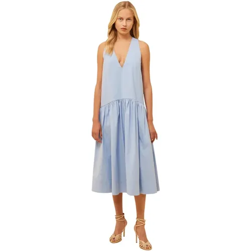 Kleid aus Baumwollpopeline mit V-Ausschnitt , Damen, Größe: XS - Semicouture - Modalova