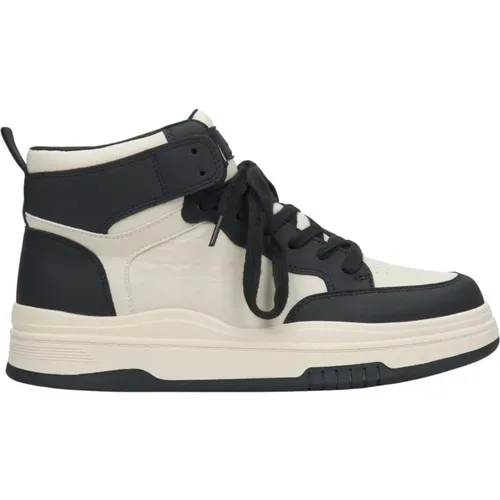 Damen Beige & Schwarze Leder High-Top Sneakers Er00114291 - Estro - Modalova