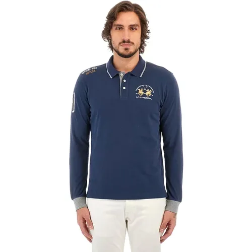 Blau Langarm Polo Shirt mit Goldenem Logo - LA MARTINA - Modalova