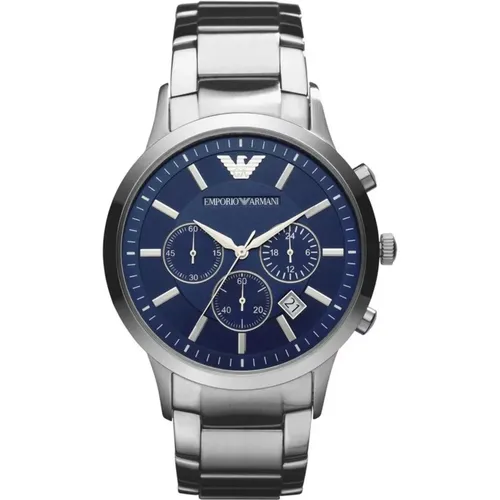 Blue Dial Chronograph Stainless Steel Watch , male, Sizes: ONE SIZE - Armani - Modalova