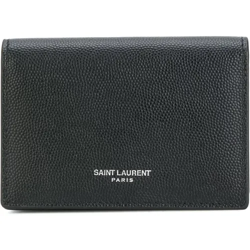 Schwarzer Grain de Poudre Leder Kartenhalter - Saint Laurent - Modalova