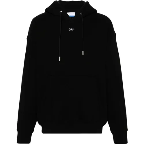 Schwarzer Bio-Baumwoll-Hoodie , Herren, Größe: S - Off White - Modalova