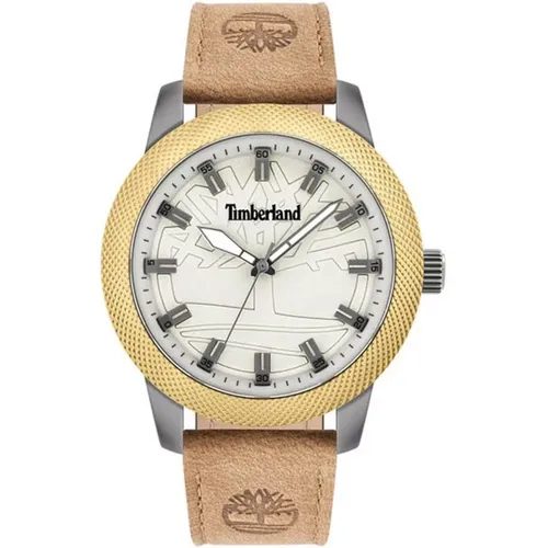 Quarz Herrenuhr, Lederarmband, Silber/Braun - Timberland - Modalova