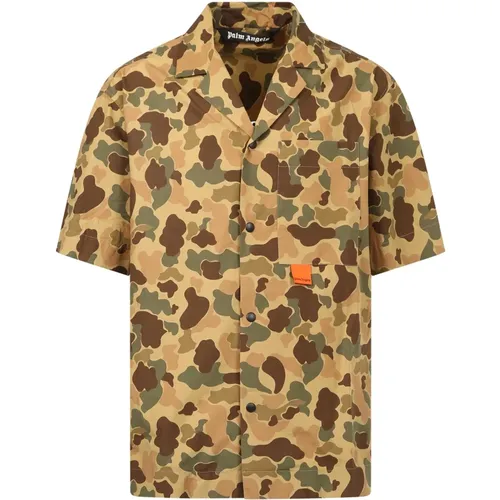 Kurzarm Camouflage Hemd , Herren, Größe: S - Palm Angels - Modalova