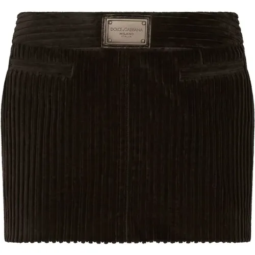 Ribbed Velvet Mini Skirt , female, Sizes: XS - Dolce & Gabbana - Modalova