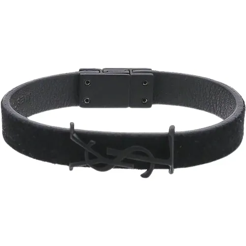 Schwarzes Armband mit Logo-Plakette , Herren, Größe: M - Saint Laurent - Modalova
