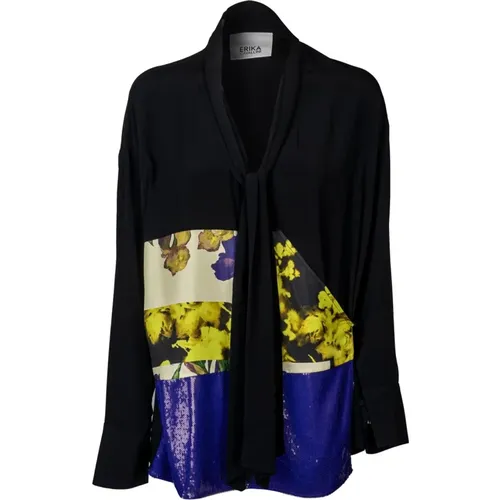 Silk blouse with V-neck and long sleeves , female, Sizes: S - Erika Cavallini - Modalova