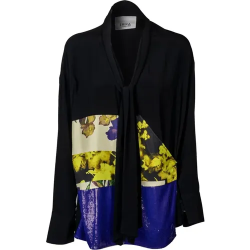 Silk blouse with V-neck and long sleeves , female, Sizes: S, XS - Erika Cavallini - Modalova