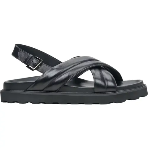 Herren Schwarze Ledersandalen mit Kreuzriemen Er00113340 , Herren, Größe: 42 EU - Estro - Modalova