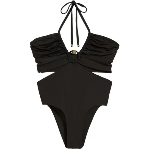 Schwarzer Badeanzug mit V-Ausschnitt und Cut-Out-Details , Damen, Größe: S - Max Mara - Modalova