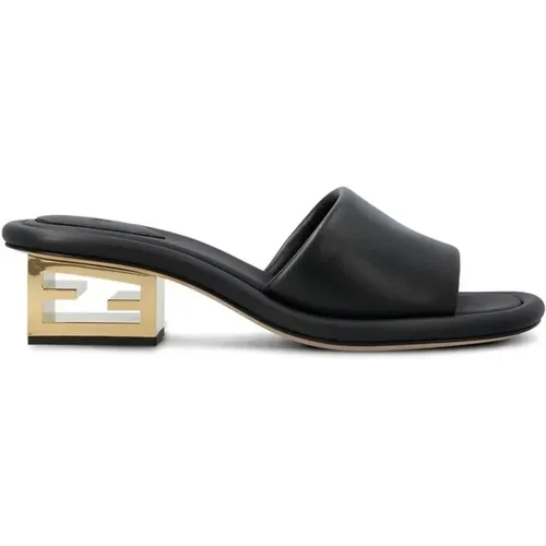 Schwarze Leder-Mules mit FF-Logo , Damen, Größe: 35 EU - Fendi - Modalova